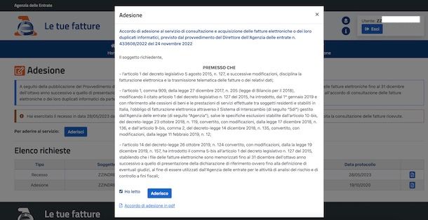Adesione servizio Consultazione fatture