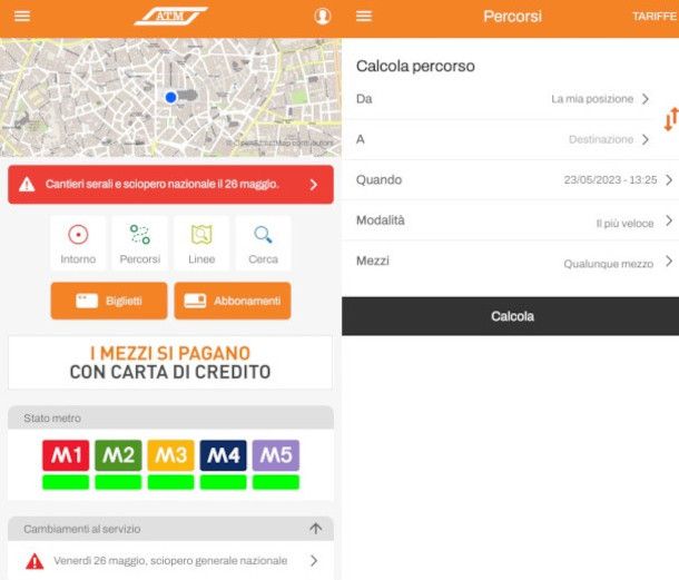 schermate app ATM Milano