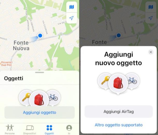 aggiunta AirTag su app Dov'è