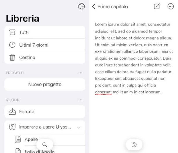 schermate app Ulysses