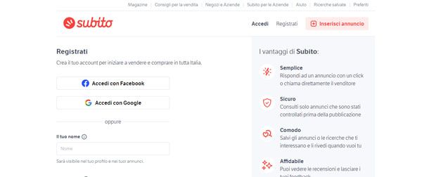 iscrizione su Subito.it