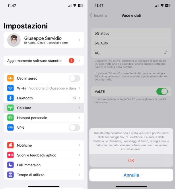 Attivare VoLTE su iPhone