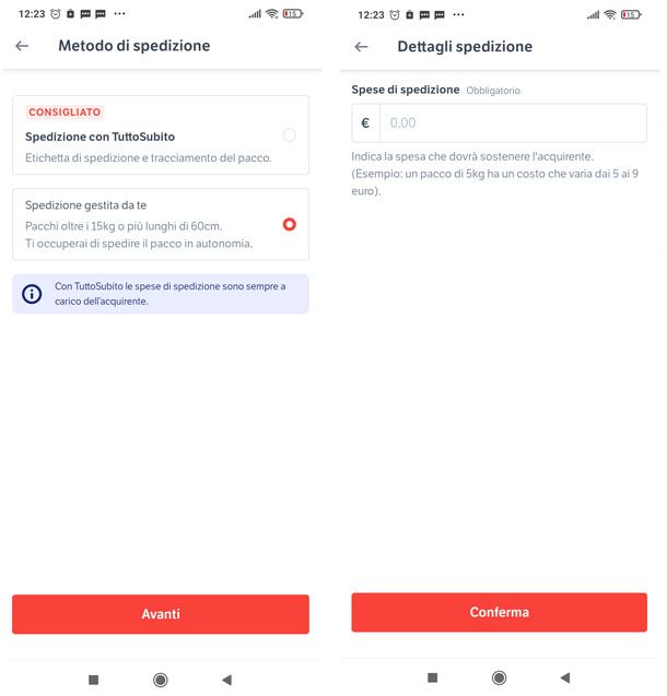 spedizione autonoma con Subito