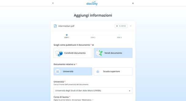 Aggiunta informazioni su Docsity