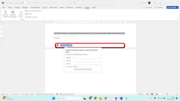 modifica bibliografia su Zotero per Word