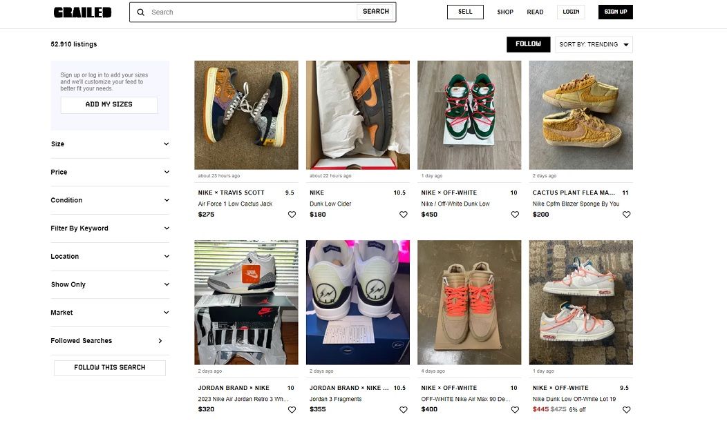 Le scarpe Nike del sito americano Grailed