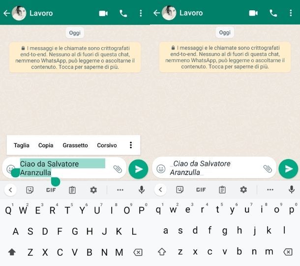 Come scrivere in corsivo su WhatsApp