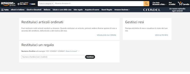 Chiedere il reso su Amazon