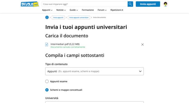 Invio appunti universitari su Skuola.net