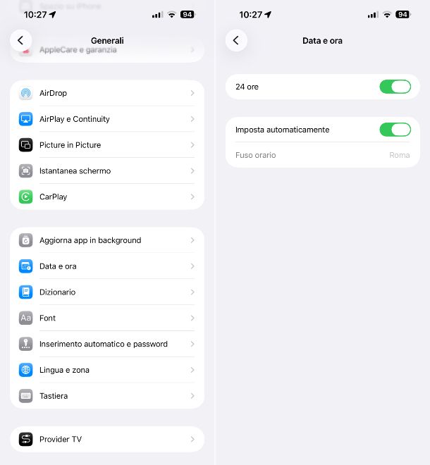 Impostazioni iOS