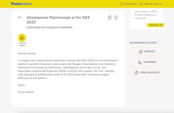 Scaricare ISEE poste dal sito Web