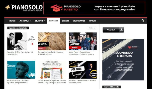 sezione Spartiti sito Pianosolo