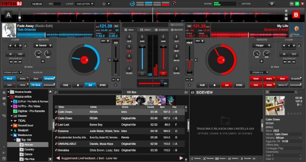 caricamento brani sui lettori di Virtual DJ