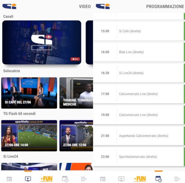 schermate app Sportitalia