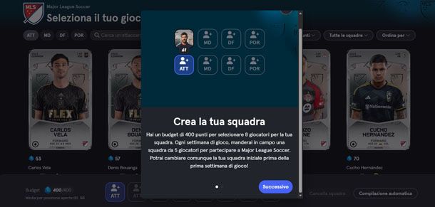 creare la squadra su Sorare