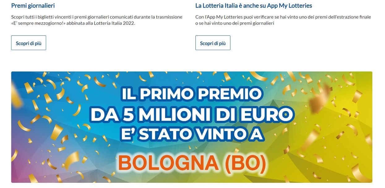 I premi della Lotteria Italia dal sito ufficiale