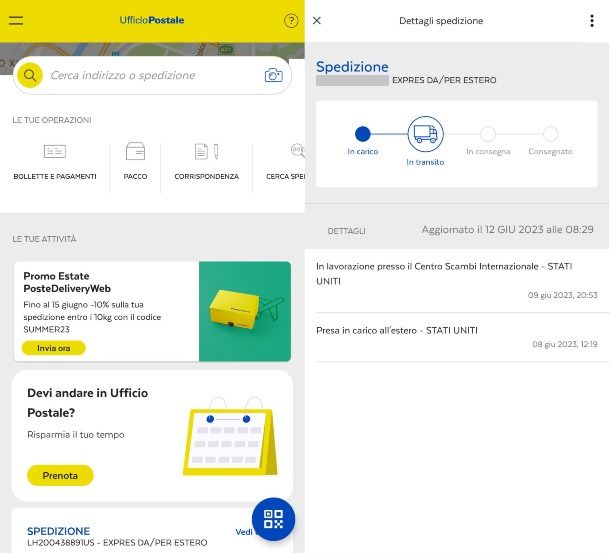 Rintracciare spedizione Poste Italiane da app