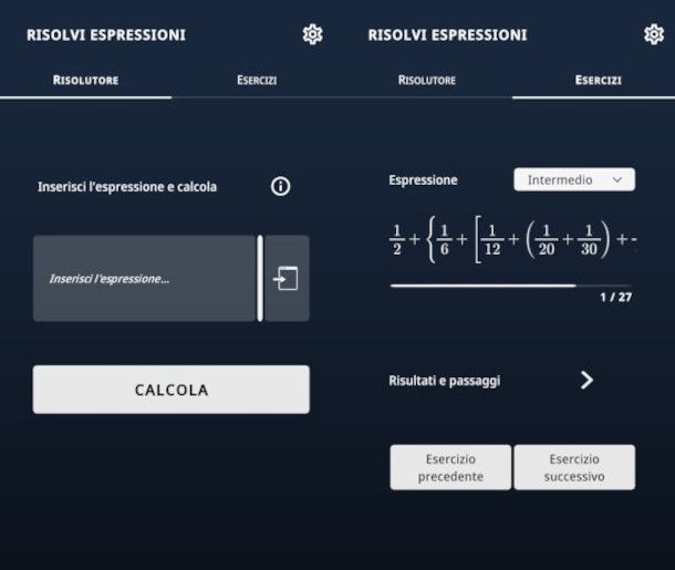 schermate app Risolvi Espressioni