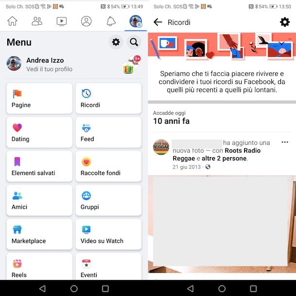 Ricordi Facebook su Android