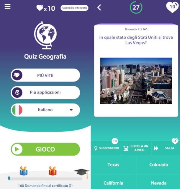 schermate app Quiz Geografia