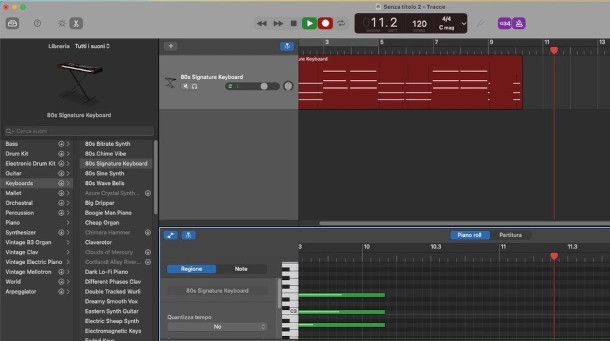 Reistrazione traccia MIDI su GarageBand Mac