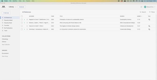 interfaccia Mendeley Reference Manager per Mac