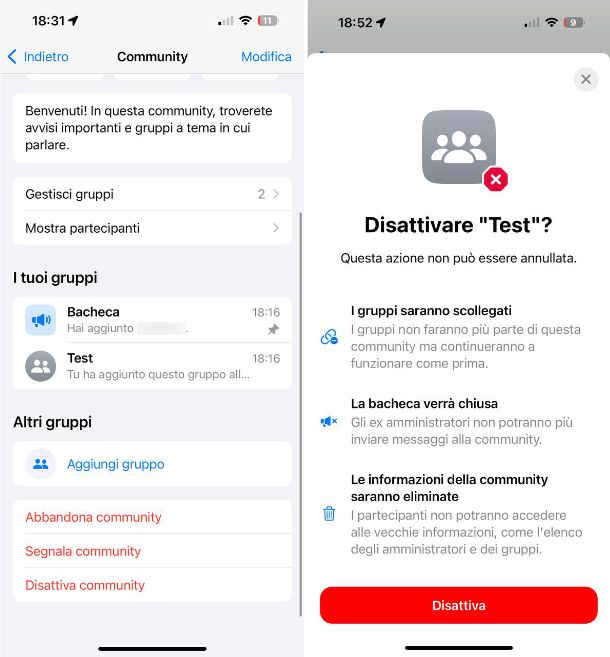 Come eliminare Community su WhatsApp