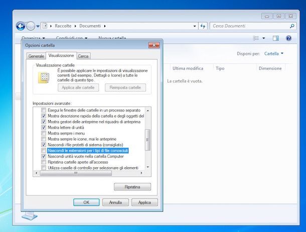 Come cambiare estensione file Windows 7