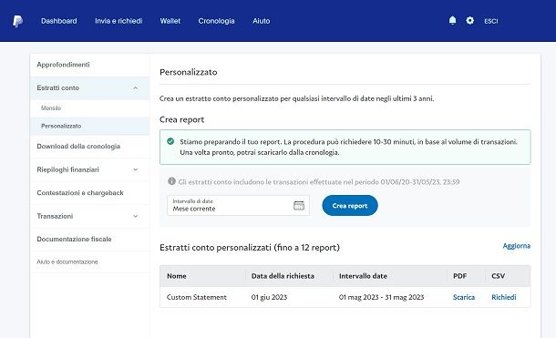 paypal estratto conto