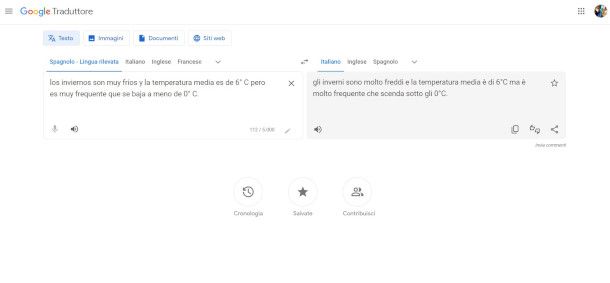 schermata Google Traduttore Web