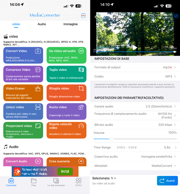 Convertire video — estrarre mp3