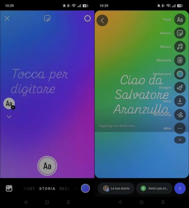 Come cambiare colore sfondo stories Instagram