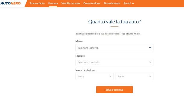 sezione sito Autohero per permuta vettura