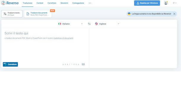 interfaccia online Reverso Traduttore