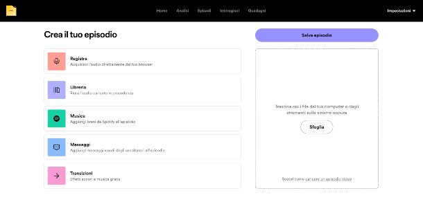 Spotify for Podcaster creazione episodio audio