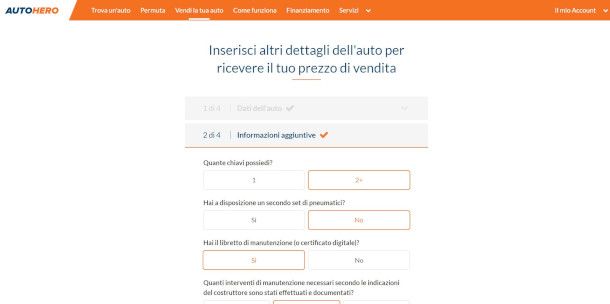 modulo informazioni aggiuntive per vendita auto su sito Autohero