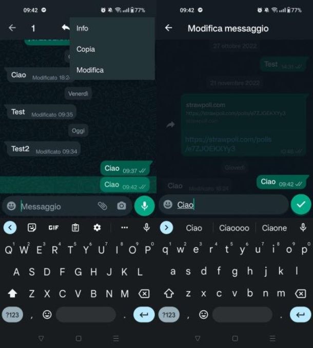 Come modificare messaggi su WhatsApp