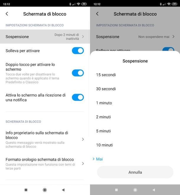 Disattivare sospensione schermo su Xiaomi