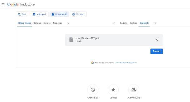 traduzione PDF con Google Translate