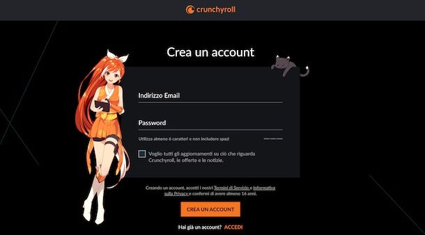 Creare un profilo su Crunchyroll
