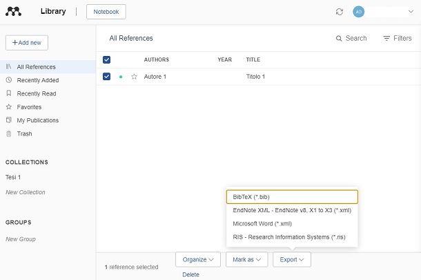 Come inserire bibliografia su Word con Mendeley