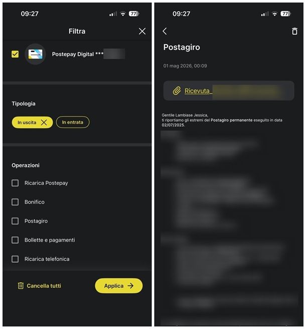 Come scaricare ricevuta pagamento Postepay: app Poste Italiane