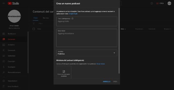 Youtube Studio creazione episodio