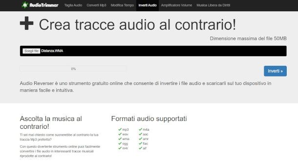 interfaccia Web app Audio Reverser