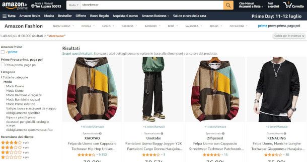 sezione Moda sito Amazon