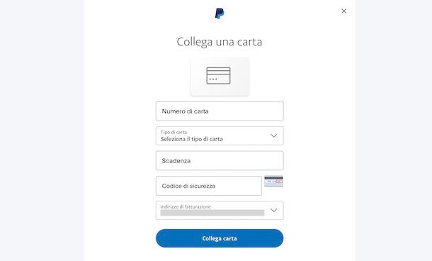 Aggiungere carta PayPal