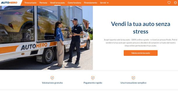 sezione vendita del veicolo su sito Autohero