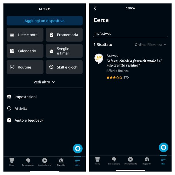 Alexa Fastweb cerca Skill