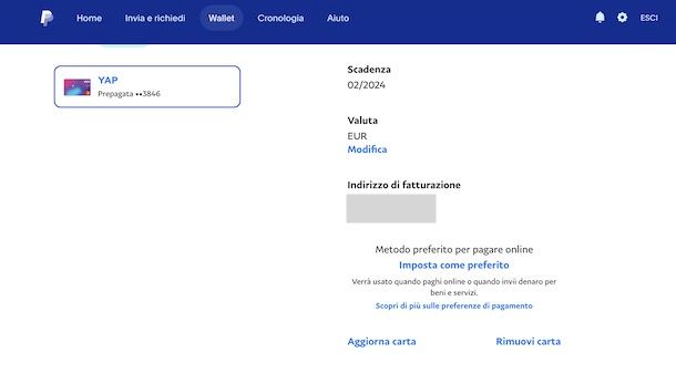 Aggiornare carta PayPal