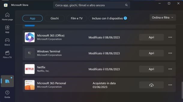 Raccolta app Microsoft Store